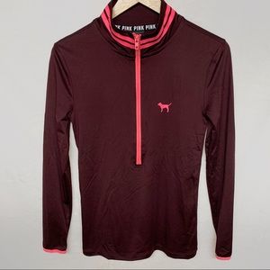 VS PINK S Burgundy/Hot Pink Half Zip Track Jacket